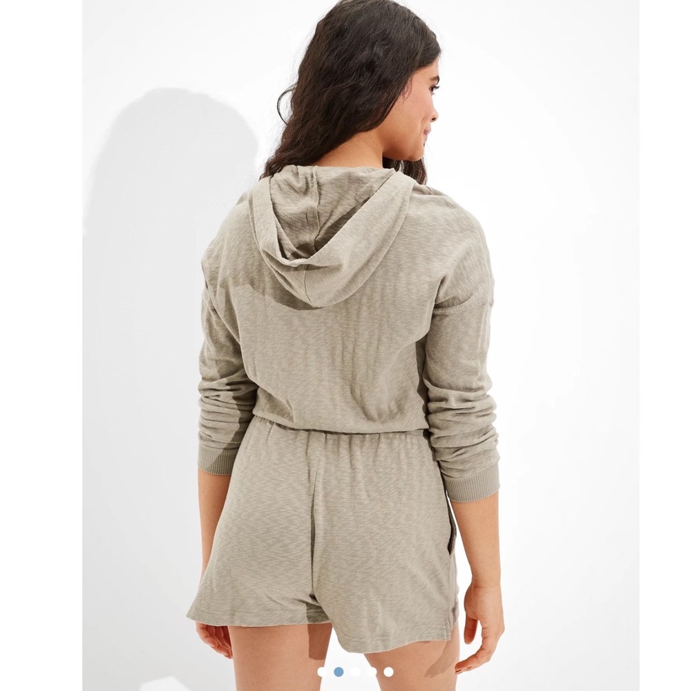 American Eagle Womens Long Sleeve Hooded Romper Purple Slub Knit Small - Picture 2 of 8